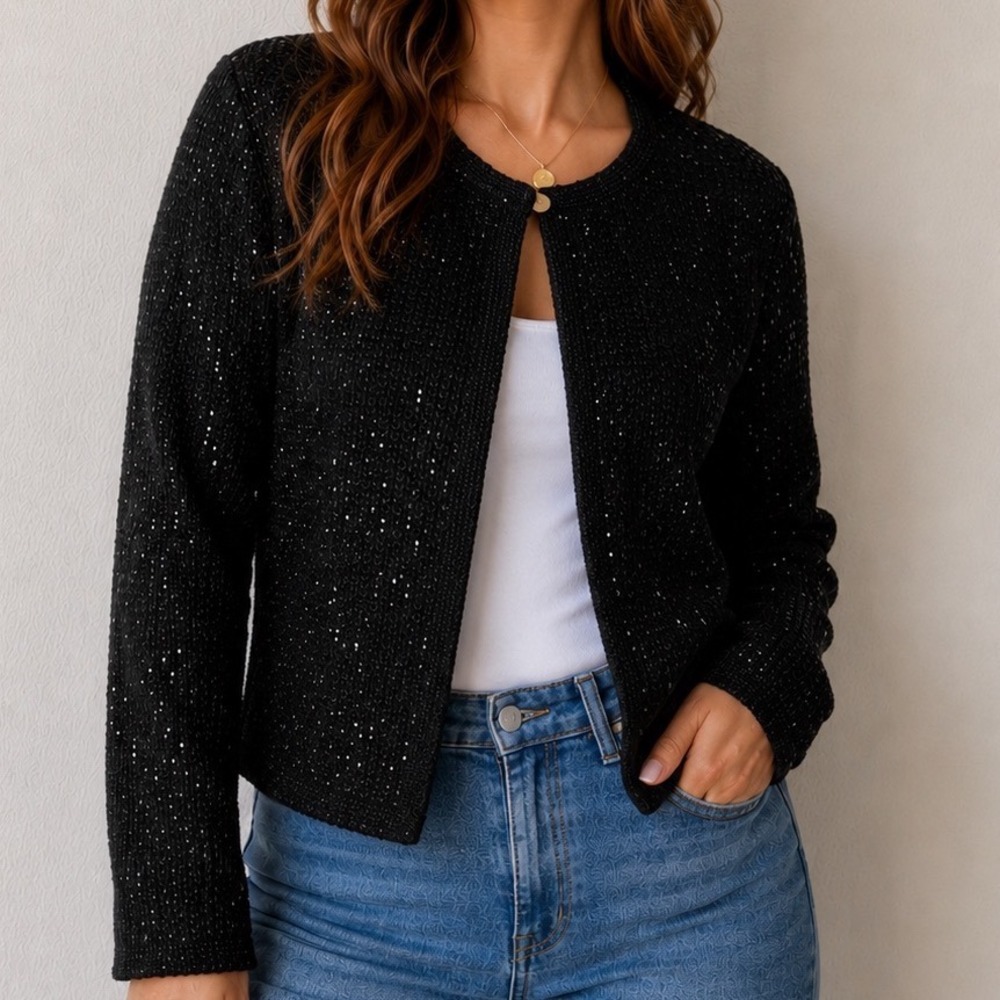 Vintage Mark & John Gopal Jacket Womens M Black 100% Silk Hand Beaded Evening